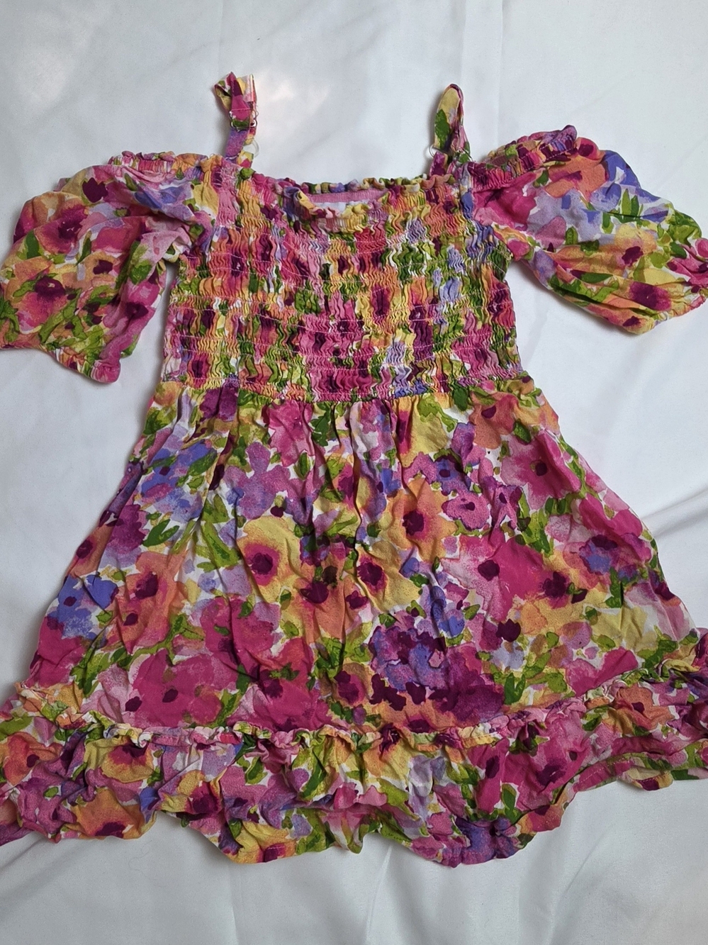 The Children's Place Pink Floral Smocked Casual Dress with Multicolor Blooms - Picture 2 of 7
